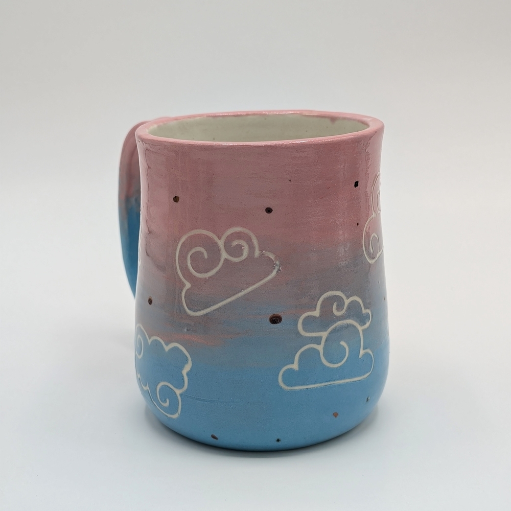 Handmade Mug Pink and Blue Clouds Handmade Pottery, Ceramic